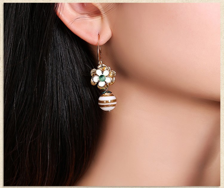 福連文苑琉璃古風(fēng)花朵耳墜氣質(zhì)簡約耳環(huán)首飾