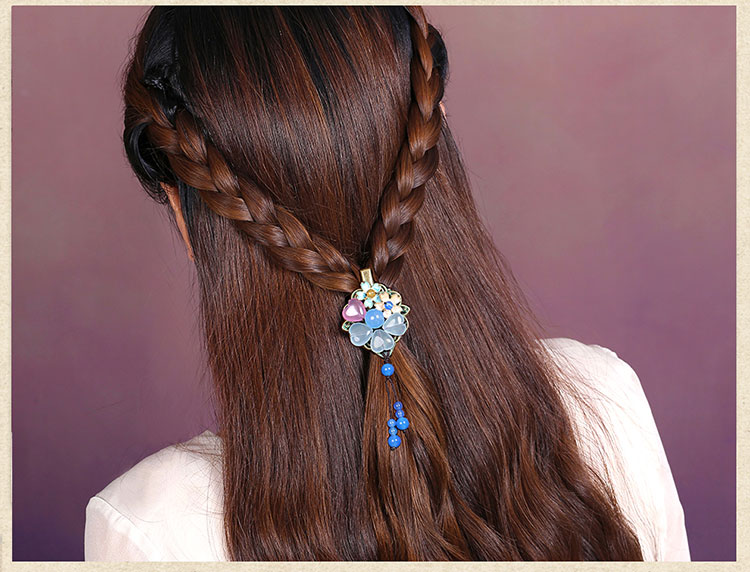優(yōu)雅復(fù)古發(fā)夾，藍(lán)色彩玉發(fā)夾頭飾