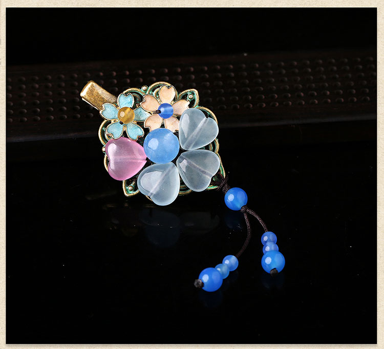 優(yōu)雅復(fù)古發(fā)夾，藍(lán)色彩玉發(fā)夾頭飾