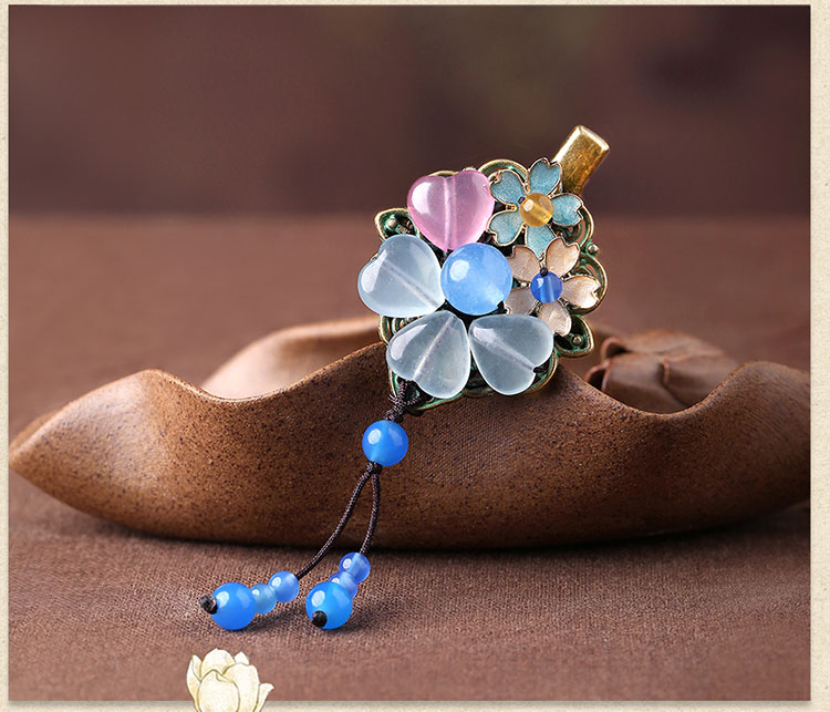 優(yōu)雅復(fù)古發(fā)夾，藍(lán)色彩玉發(fā)夾頭飾