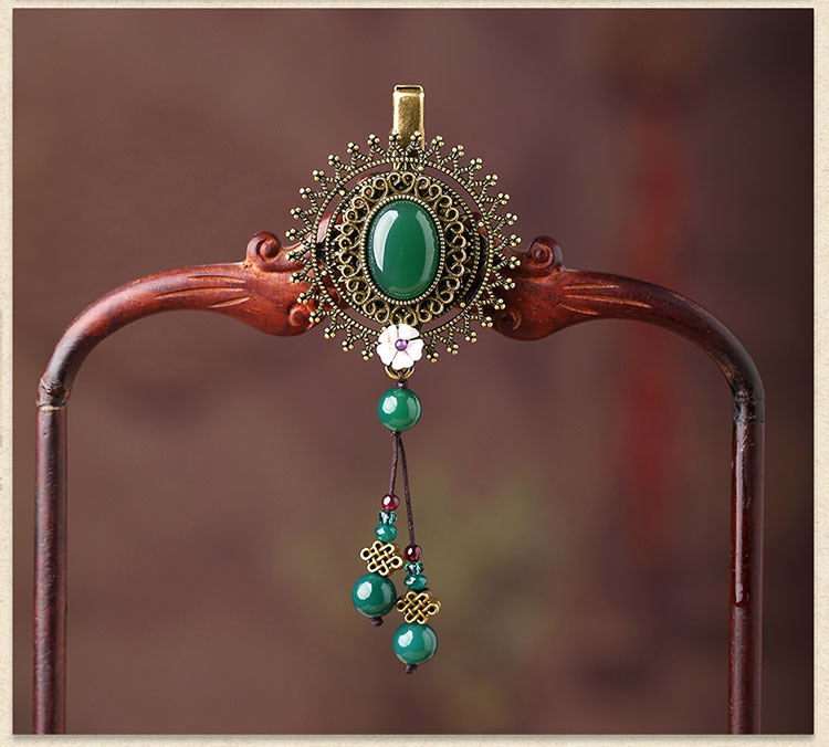 復(fù)古綠色瑪瑙發(fā)夾，古銅鏤空蕾絲邊發(fā)夾頭飾