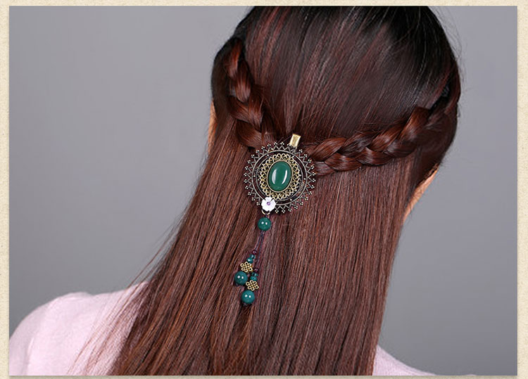復(fù)古綠色瑪瑙發(fā)夾，古銅鏤空蕾絲邊發(fā)夾頭飾