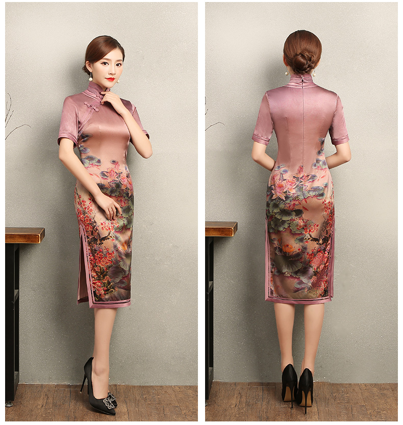 紅蓮花短袖旗袍，優(yōu)雅復(fù)古風(fēng)旗袍裙