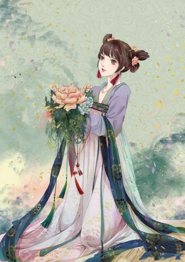 福連文苑美女手繪插畫(huà)圖片，五款唯美古風(fēng)人物