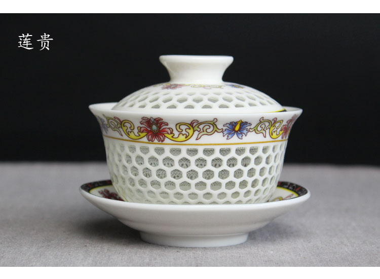 卡玻璃的瓷器茶具:14款手工青花鏤空茶具蓋碗