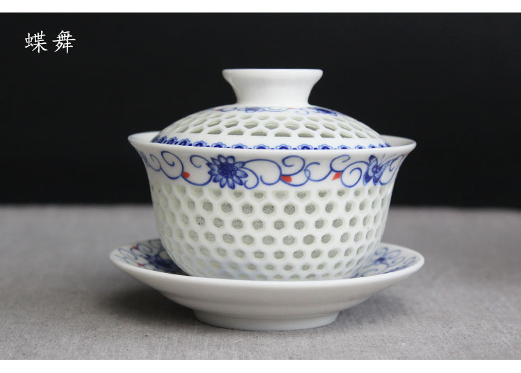 卡玻璃的瓷器茶具:14款手工青花鏤空茶具蓋碗