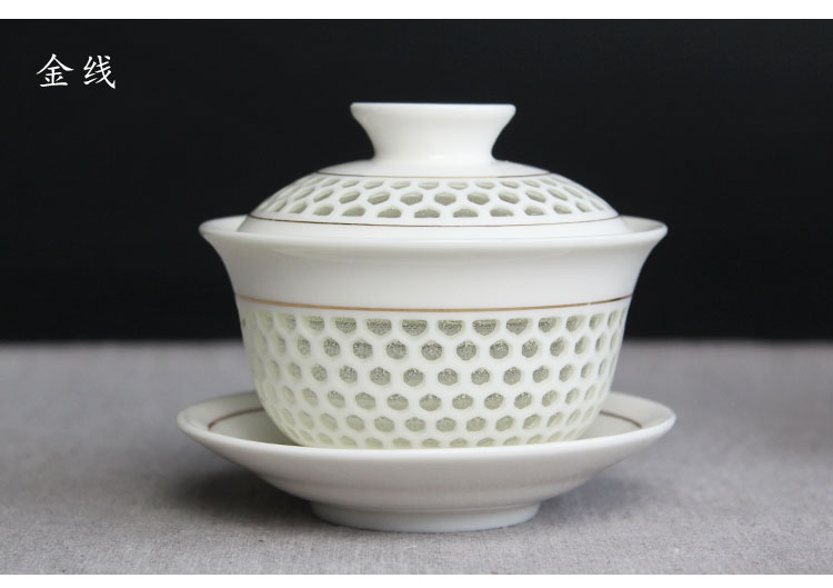 卡玻璃的瓷器茶具:14款手工青花鏤空茶具蓋碗