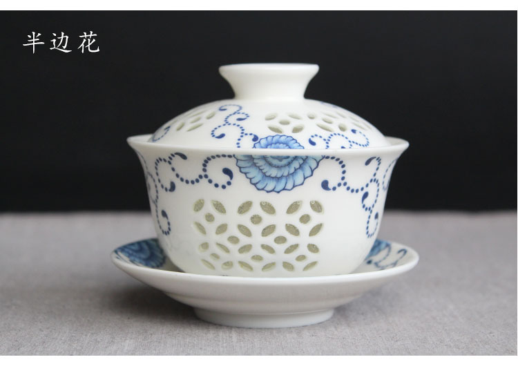 卡玻璃的瓷器茶具:14款手工青花鏤空茶具蓋碗