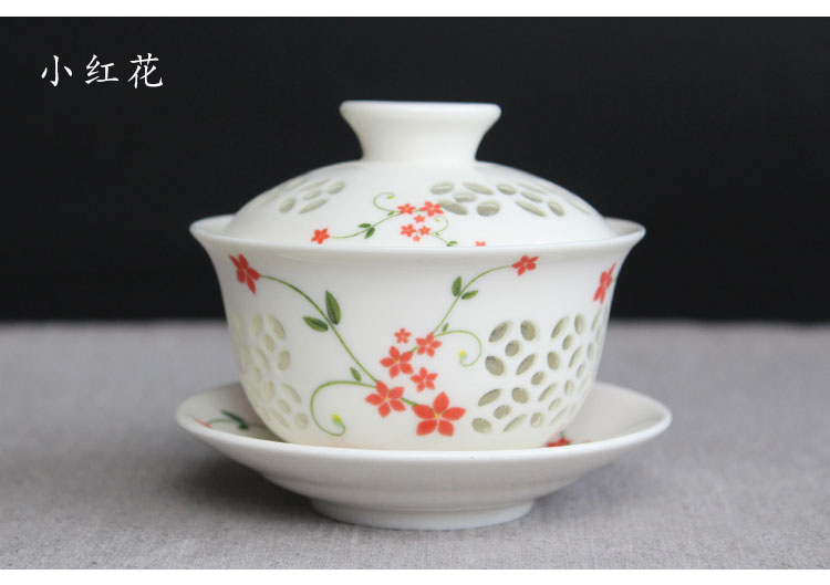 卡玻璃的瓷器茶具：14款手工青花鏤空茶具蓋碗