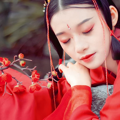 紅梅紅衣女生頭像，唯美古風(fēng)真人頭像