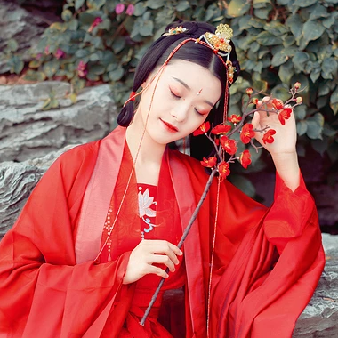 紅梅紅衣女生頭像，唯美古風(fēng)真人頭像