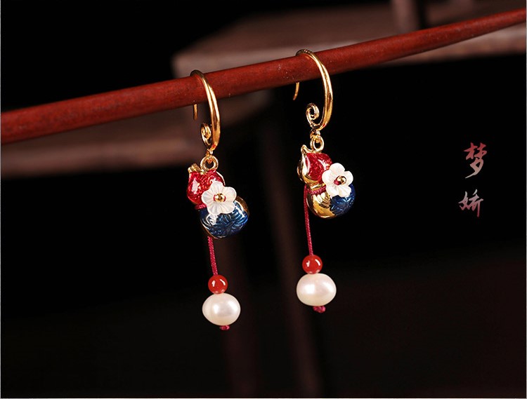 古典古風(fēng)葫蘆耳環(huán)，復(fù)古貝殼花朵耳飾耳環(huán)