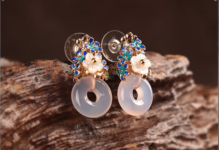 福連文苑耳釘瑪瑙平安扣耳墜耳環(huán)