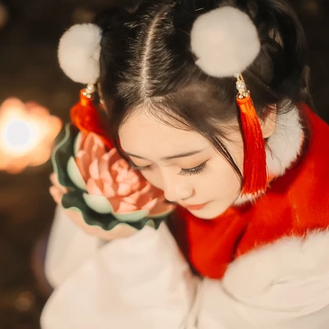 新春吉祥拿福女生頭像，蓮花燈唯美古風(fēng)頭像