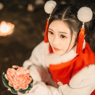 新春吉祥拿福女生頭像，蓮花燈唯美古風(fēng)頭像
