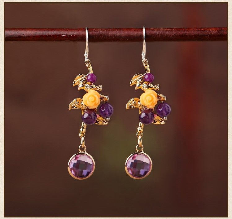 古風(fēng)宮廷氣質(zhì)耳環(huán)，淡紫個(gè)性鳥(niǎo)兒耳飾首飾