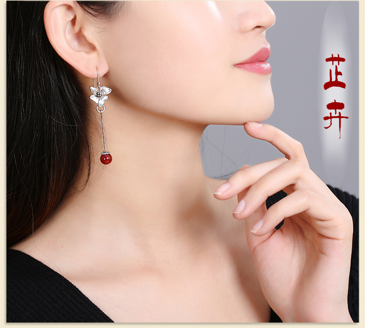 純銀花吊墜耳環(huán)，復古福連文苑古典耳飾首飾