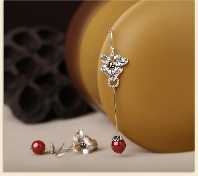 純銀花吊墜耳環(huán)，復古福連文苑古典耳飾首飾