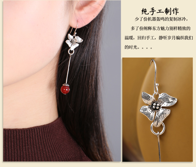 純銀花吊墜耳環(huán)，復古福連文苑古典耳飾首飾
