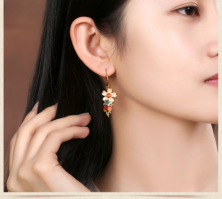 超仙氣質(zhì)花卉耳環(huán)，典雅鍍金耳飾首飾