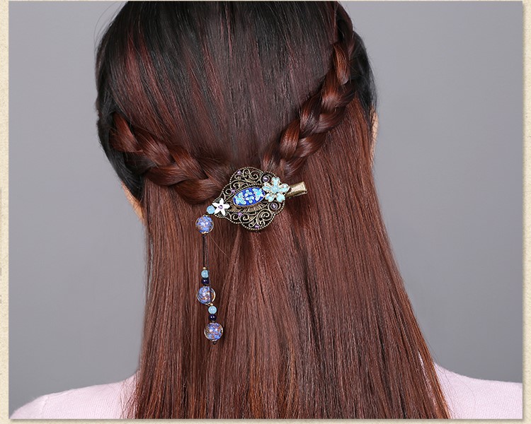 藍(lán)色大海的傳說：古典流蘇中式琉璃發(fā)夾頭飾