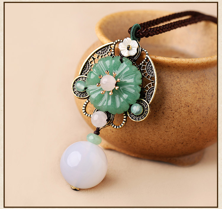 古風長款玉瑪瑙花吊墜毛衣鏈，氣質(zhì)項鏈首飾