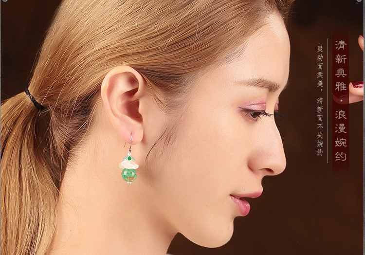 琉璃貝殼耳墜，氣質(zhì)清新銀耳環(huán)首飾
