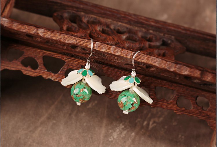 琉璃貝殼耳墜，氣質(zhì)清新銀耳環(huán)首飾