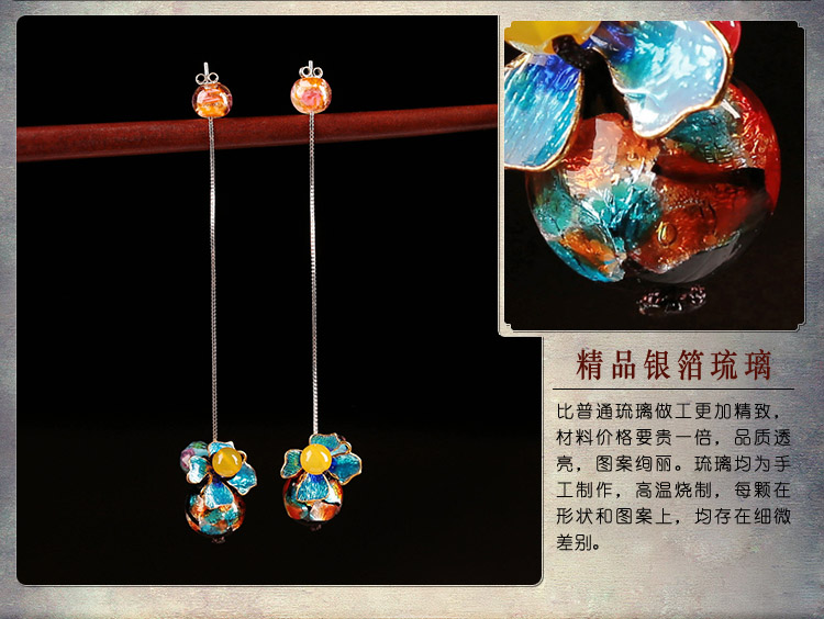 清新福連文苑耳墜，詩(shī)意銀線耳環(huán)首飾