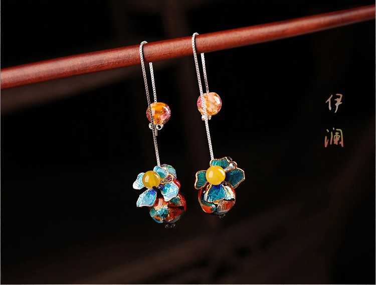 清新福連文苑耳墜，詩(shī)意銀線耳環(huán)首飾