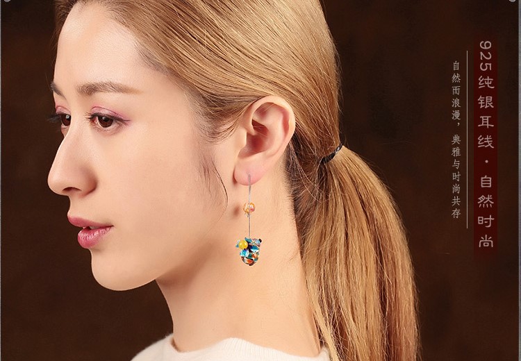 清新福連文苑耳墜，詩(shī)意銀線耳環(huán)首飾