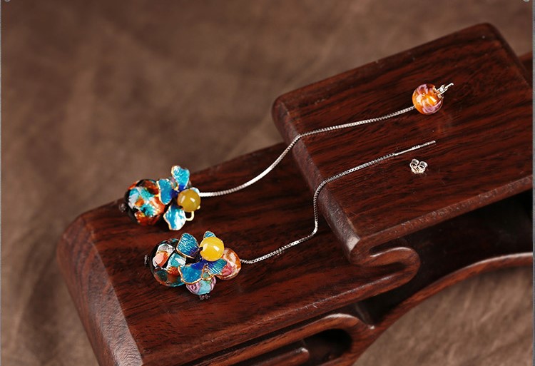 清新福連文苑耳墜，詩(shī)意銀線耳環(huán)首飾