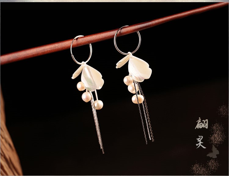 貝殼珍珠耳墜，白色簡(jiǎn)約耳圈耳環(huán)首飾