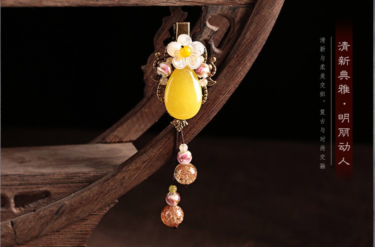 民族風(fēng)黃色花朵發(fā)夾，清新典雅發(fā)夾頭飾