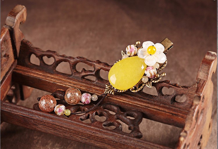 民族風(fēng)黃色花朵發(fā)夾，清新典雅發(fā)夾頭飾