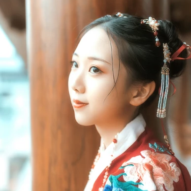 古典紅衣漢服帶團扇女生頭像，唯美古風(fēng)頭像