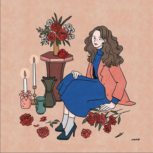 姑娘精致生活手繪插畫，唯美小清新插畫圖片