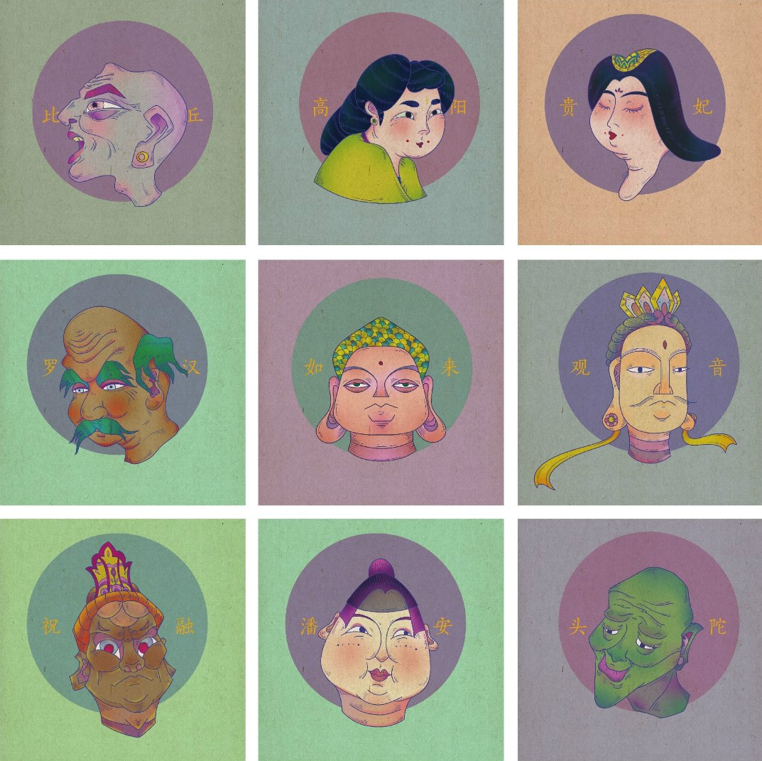 眾生相手繪插畫，風(fēng)格迥異人物頭像插畫圖片