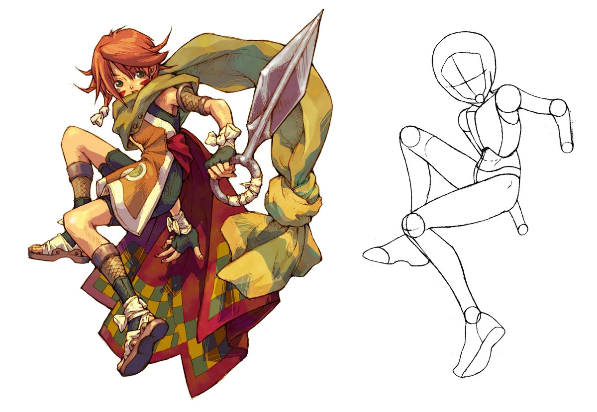 動漫人物圖片，動漫人體結(jié)構(gòu)骨骼提煉線稿