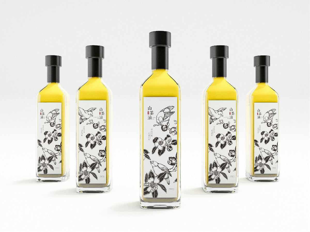 山茶油包裝設(shè)計，手繪圖案食品包裝設(shè)計