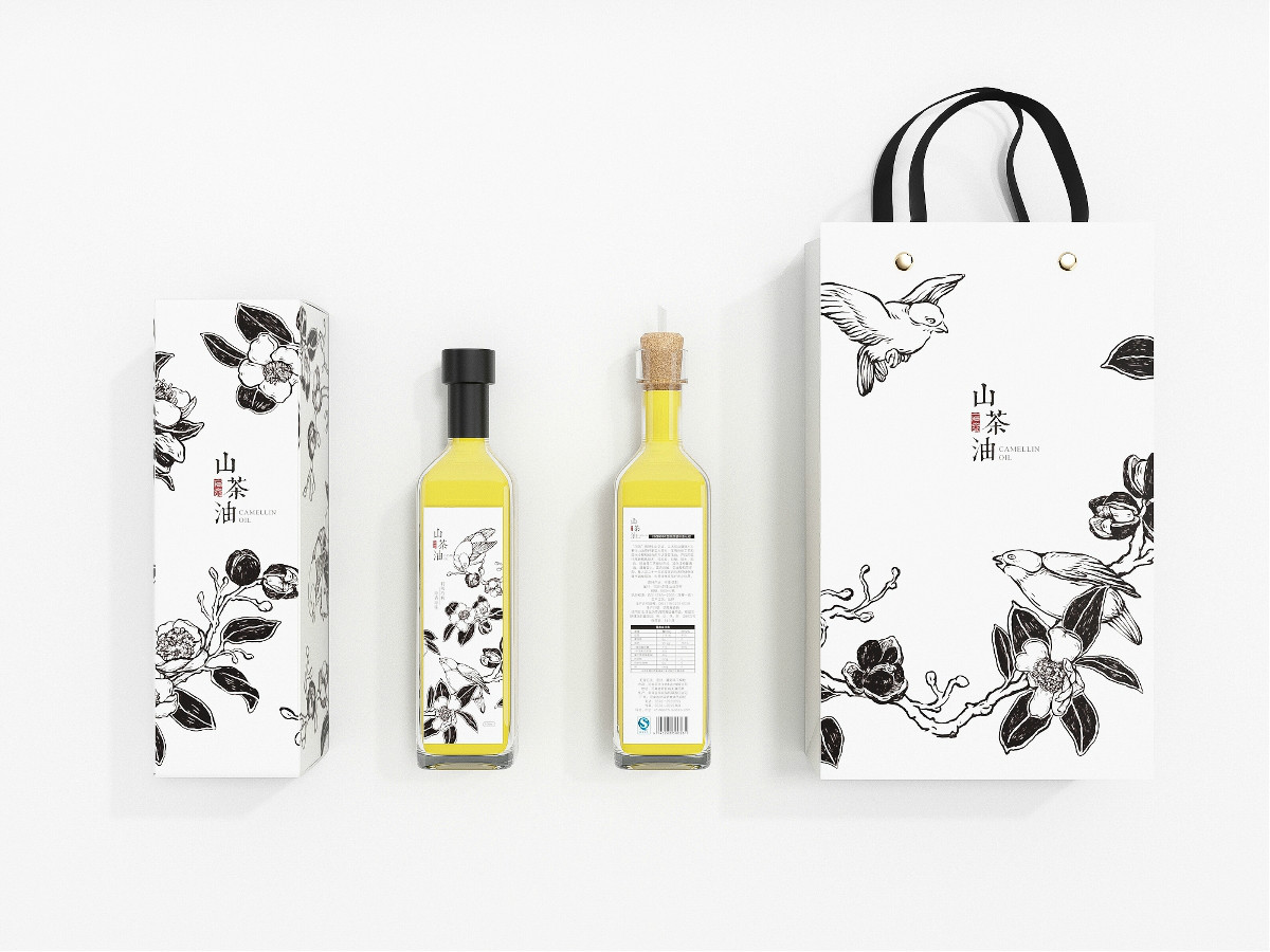 山茶油包裝設計，手繪圖案食品包裝設計