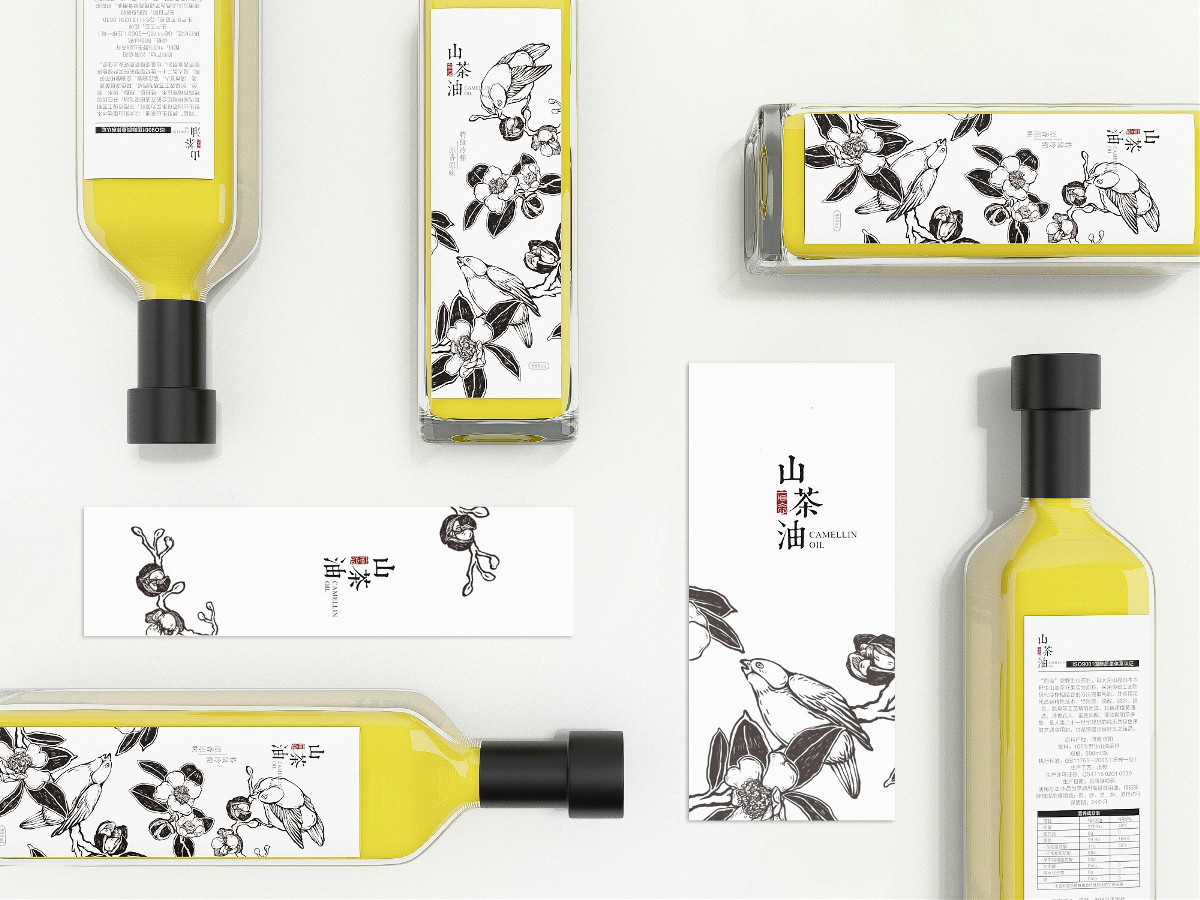 山茶油包裝設(shè)計，手繪圖案食品包裝設(shè)計
