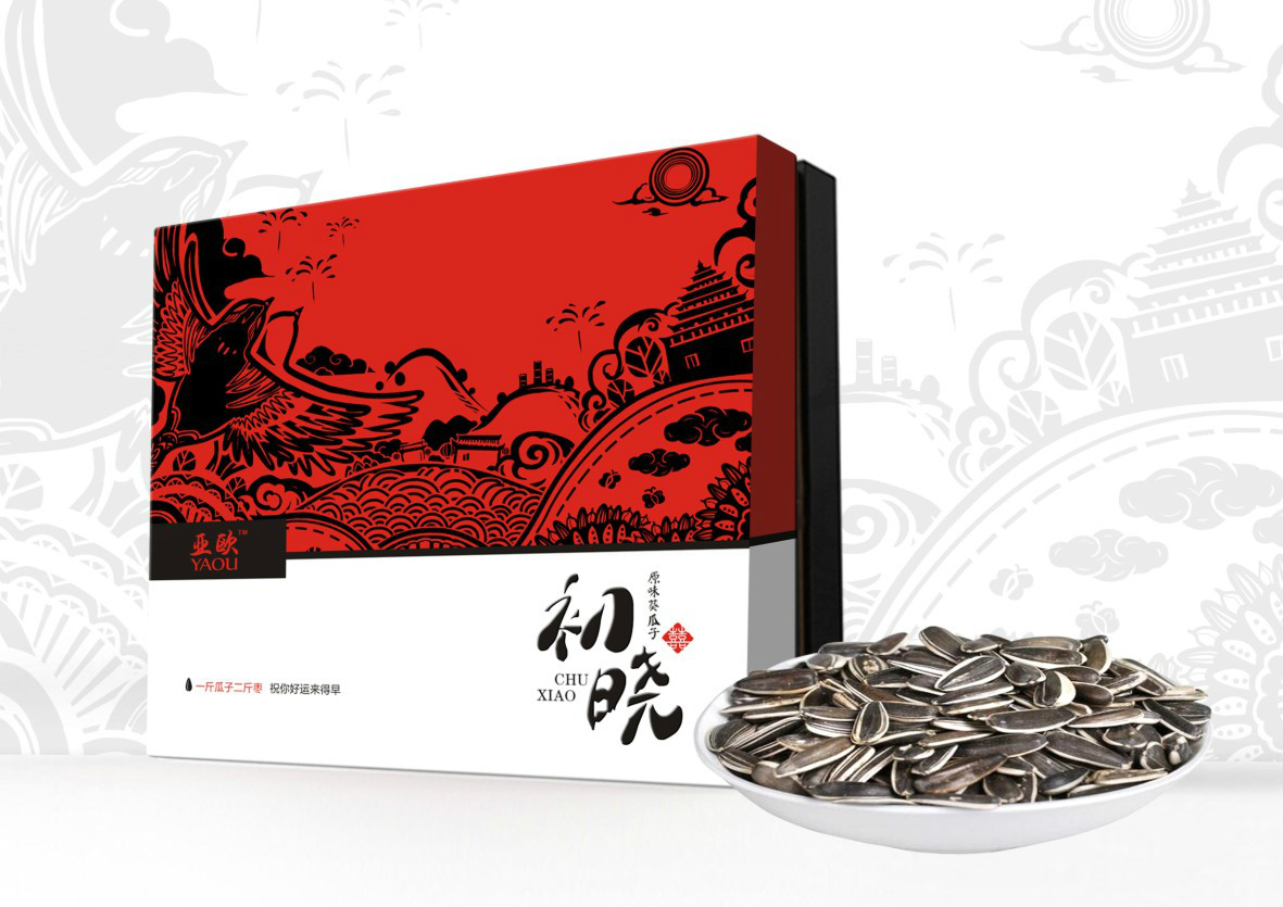 紅色禮盒瓜子包裝設計，古典特色食品包裝設計