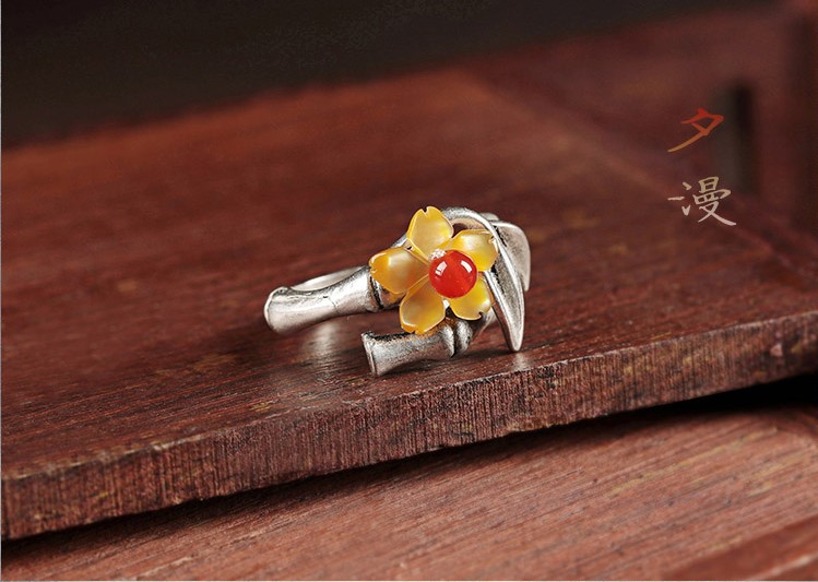 小黃花民族風戒指，時尚典雅指環(huán)首飾