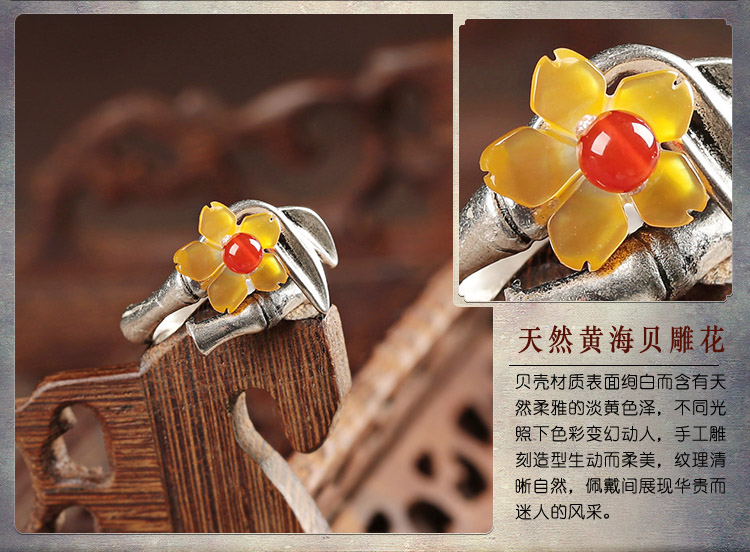 小黃花民族風戒指，時尚典雅指環(huán)首飾