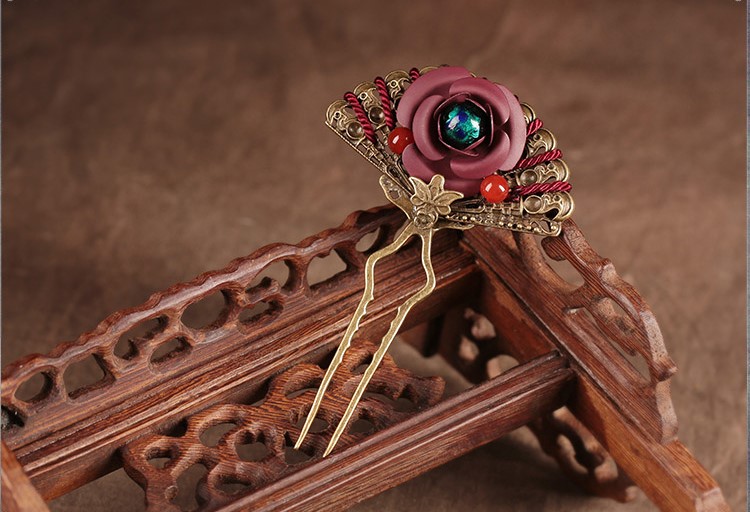 時尚生動扇形發(fā)簪，古典浪漫發(fā)釵頭飾