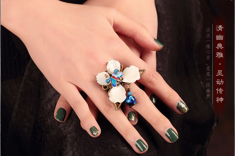 藍(lán)蝶起舞戒指，民族風(fēng)個(gè)性指環(huán)首飾