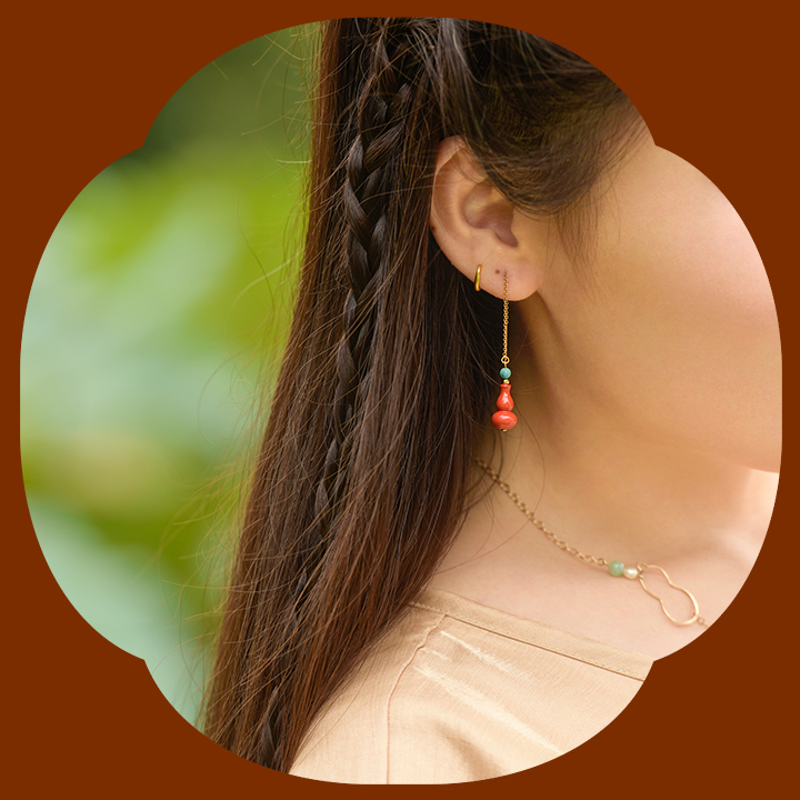 葫蘆吊墜耳線(xiàn)耳環(huán)，吉祥福氣耳環(huán)首飾