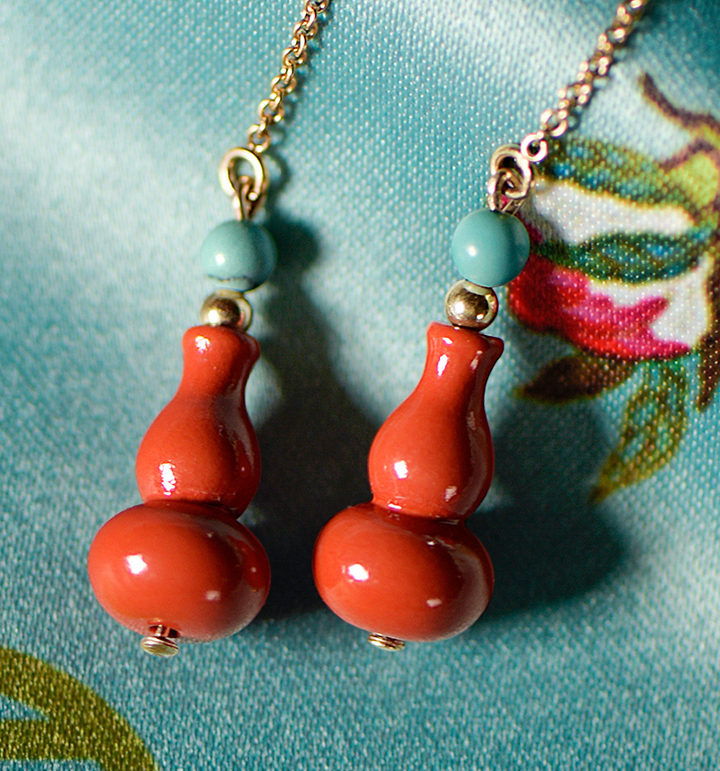 葫蘆吊墜耳線(xiàn)耳環(huán)，吉祥福氣耳環(huán)首飾