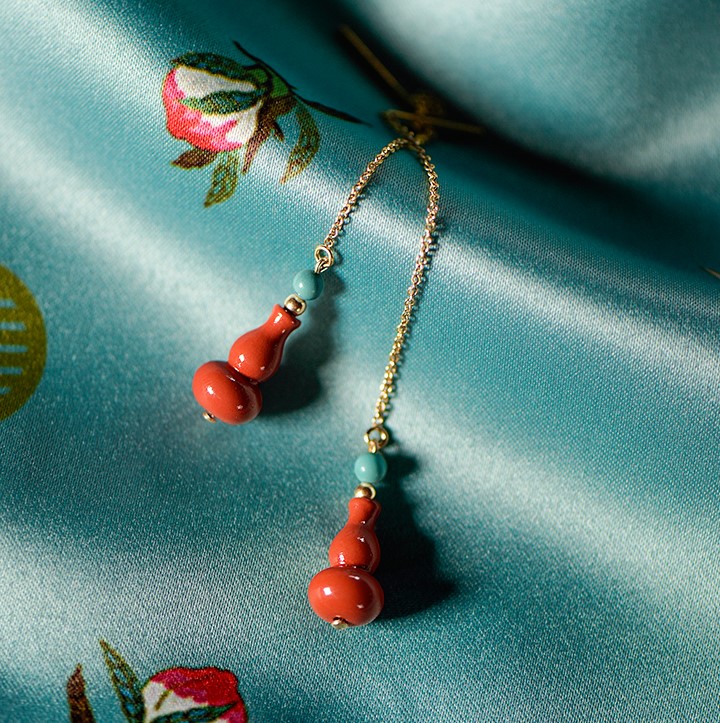 葫蘆吊墜耳線(xiàn)耳環(huán)，吉祥福氣耳環(huán)首飾